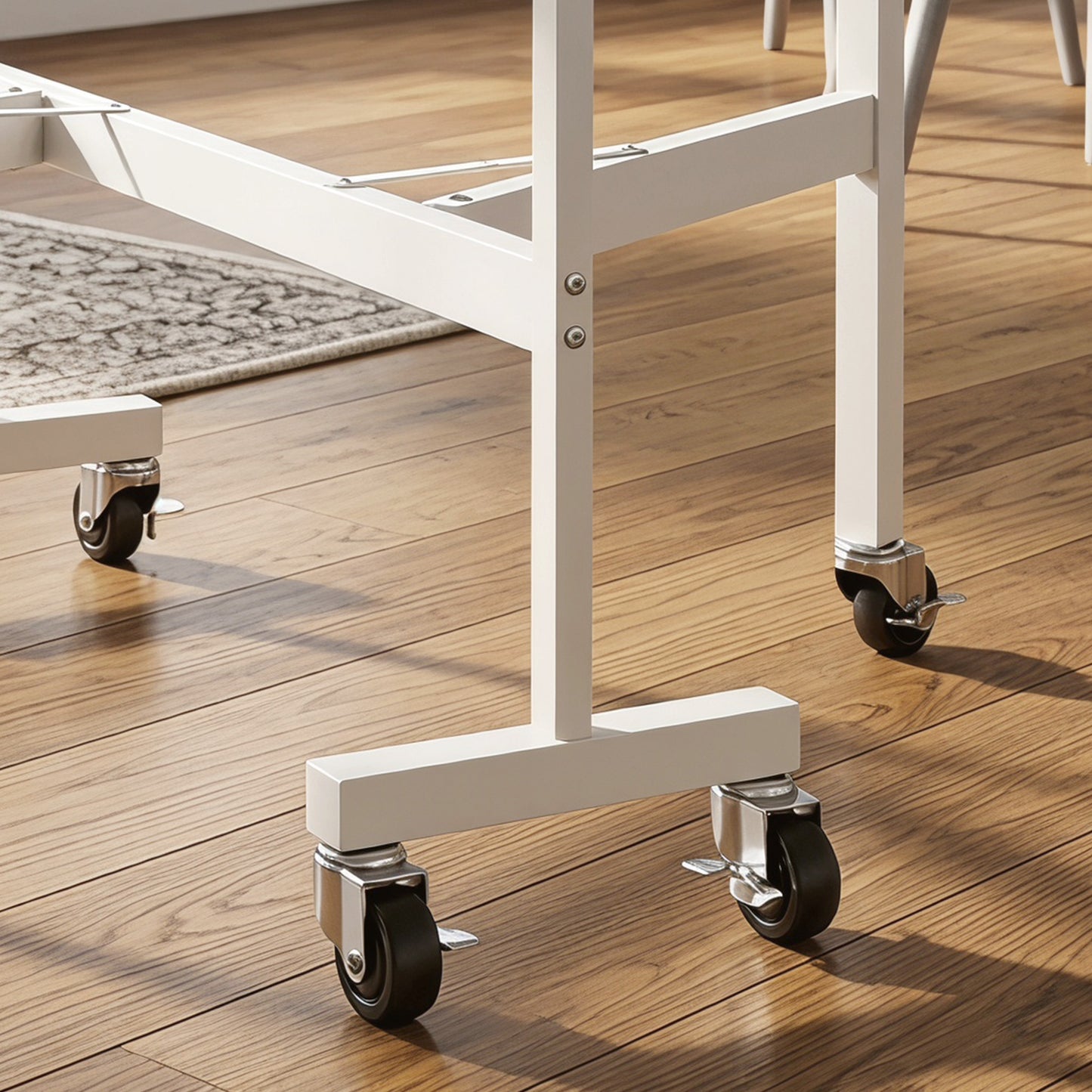 Six-Seater Drop-Leaf Dining Table with Wheels, White