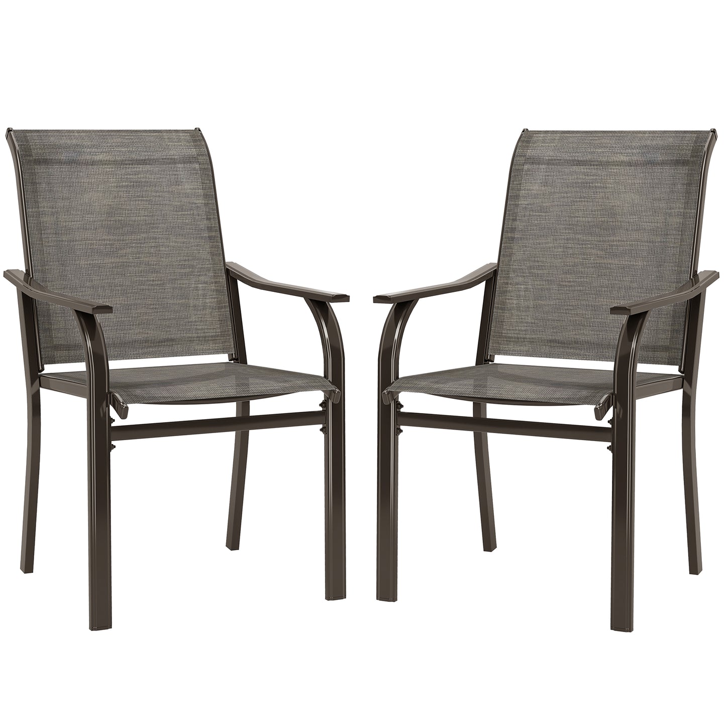 Patio Chairs Set of 2 with Armrest and High Backrest, for Backyard, Balcony, Porch, Poolside, Deck, Garden, Brown