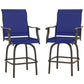 Outdoor Bar Stools Set of 2, Swivel Bar Height Chairs with High Back, Curved Armrests and Steel Frame, Navy Blue
