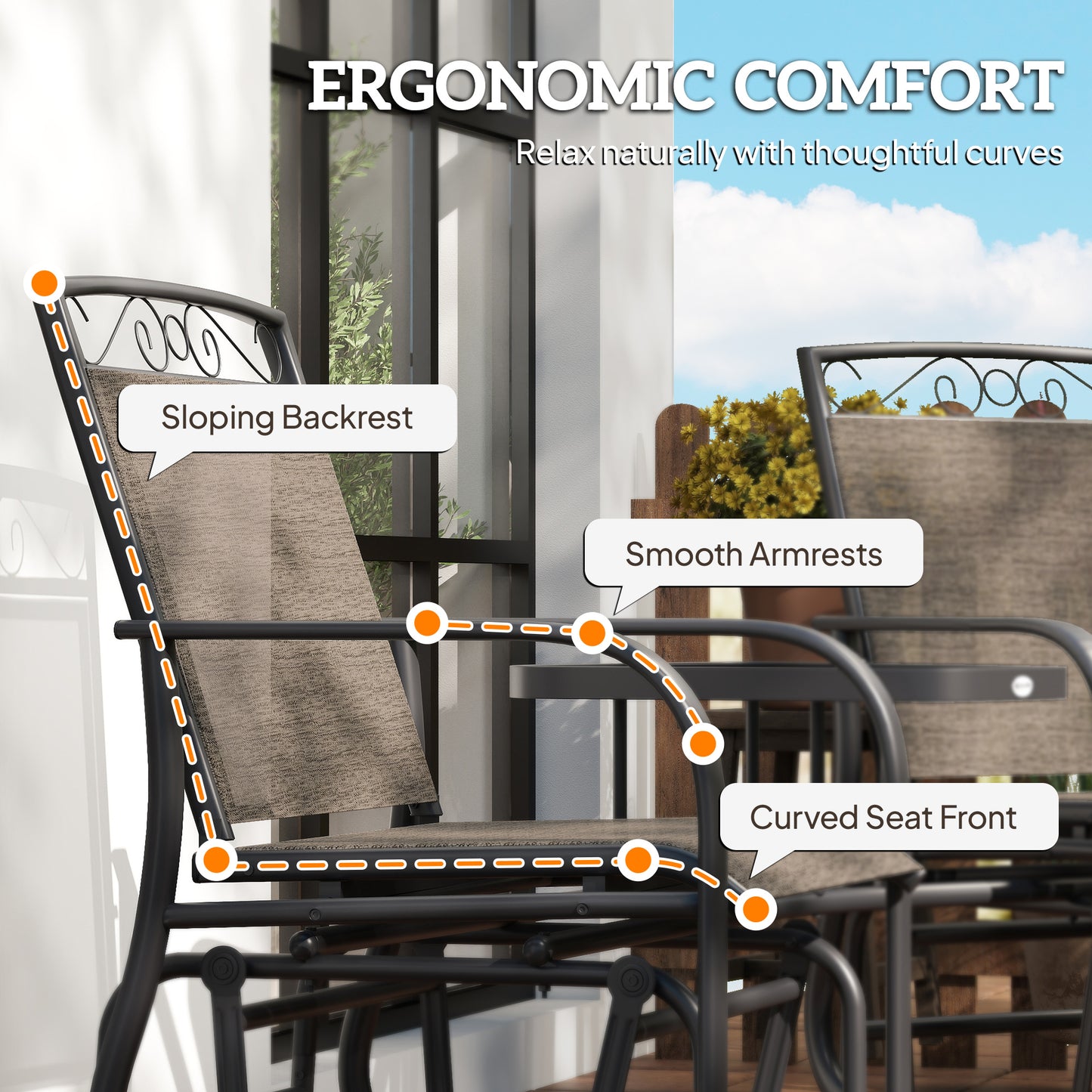 Outdoor Glider Bench with Coffee Table, Patio 2-Seat Rocking Chair Swing Loveseat with Breathable Sling for Backyard Garden Porch, Black