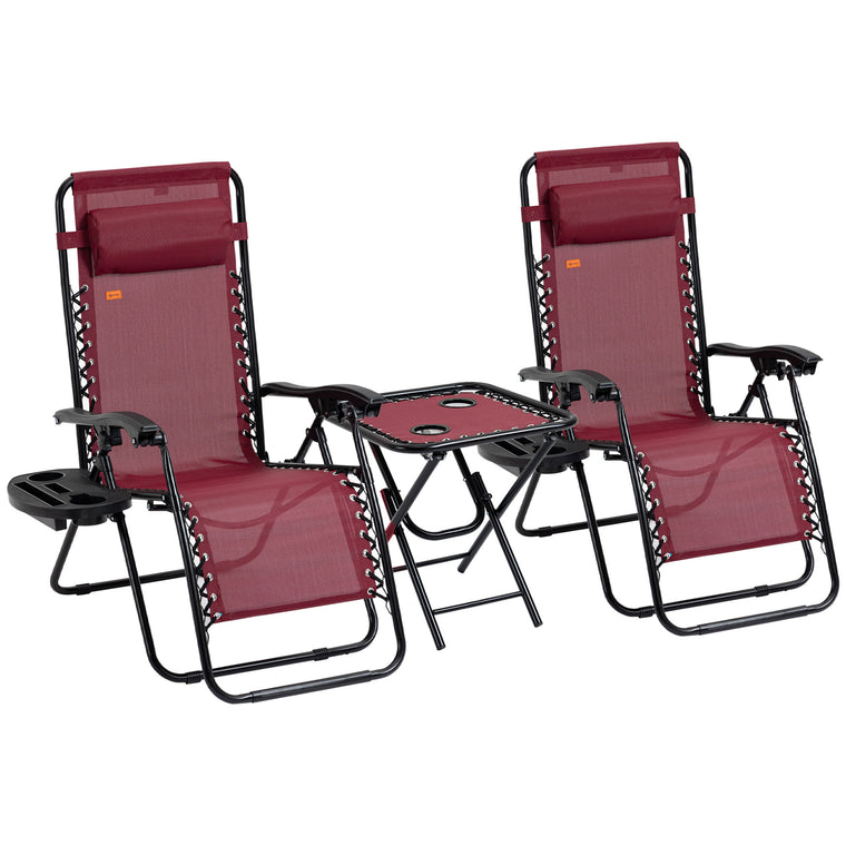 2-Piece Zero Gravity Chair Set with Cupholders & Pillows