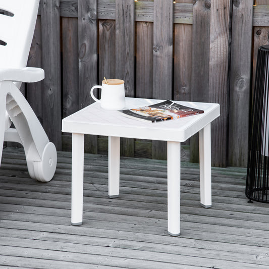 Garden Side Table, Plastic Outdoor Square Coffee Table for Drink, Snack, White