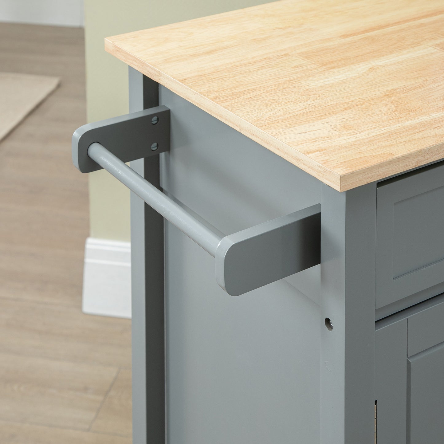 Rolling Kitchen Cart with Wood Top and Drawer, Kitchen Island on Wheels for Dining Room, Grey