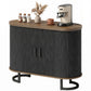 Sideboard Buffet Cabinet with Curved Tambour Doors, Thick Tabletop and Arc Metal Legs Brown and Black