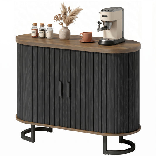 Sideboard Buffet Cabinet with Curved Tambour Doors - Brown and Black