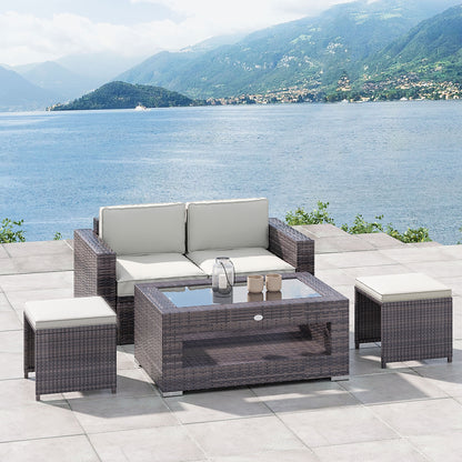 2-Tier Rattan Coffee Table with Glass Top