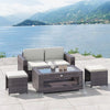 2-Tier Rattan Patio Coffee Table Wicker Patio Tea End Desk with Tempered Glass Top & Storage for Balcony, Backyard, Poolside