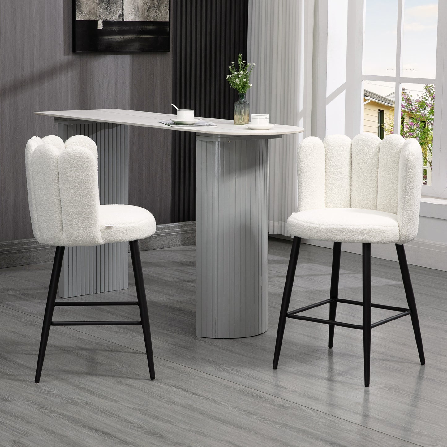 Faux Cashmere Bar Stools Set of 2 Counter Height Bar Stools with Back for Home Kitchen, 20.5"x19.7"x36.6", Cream