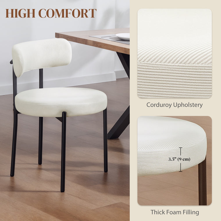 Set of 4 Corduroy Dining Chairs with Steel Legs