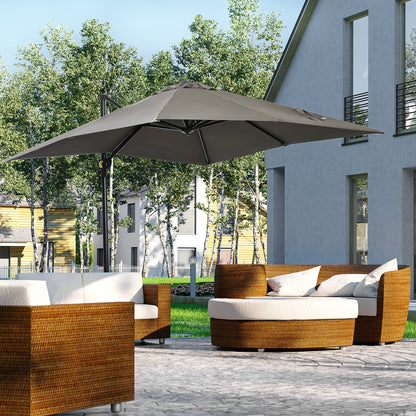 8' x 8' Light Grey Square Offset Umbrella with 360° Rotation