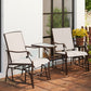 Double Patio Glider Chair with Glass Top Center Table, Outdoor Glider Loveseat with High Back, All Weather Breathable Mesh Fabric for Garden, Backyard, Deck, Beige