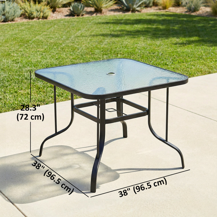 38" Square Dining Table with Tempered Glass and Umbrella Hole