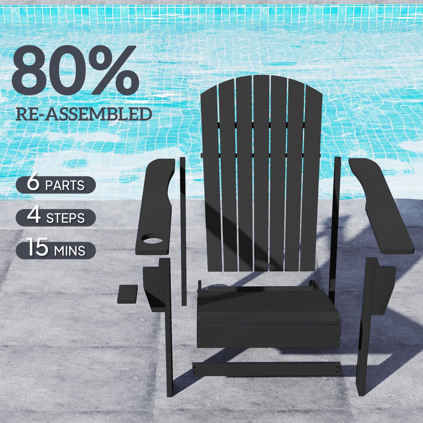 Classic Adirondack Chair, Muskoka Chairs, Garden Deck Chair with Cup Holder for Patio, Indoor, Backyard, Dark Grey