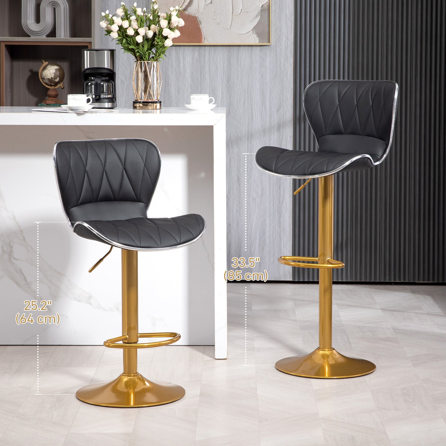 Counter Height Bar Stools Set of 2, Adjustable Height Bar Chairs with Swivel Seat, PU Leather Upholstery