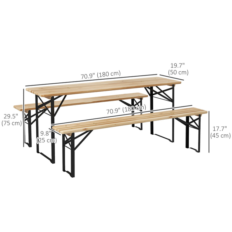 3-Piece Folding Picnic Table Set with Steel Frame
