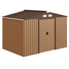 9.1 x 6.4 x 6.3 ft Garden Metal Storage Shed with Floor Foundation, Durable Outdoor Tool Storage House with Double Doors, Weather-Resistant, Dark Grey Yellow