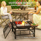 31.9" x 31.9" x 27.8" 2-in-1 Outdoor Fire Pit Firepit with BBQ Grill Grate, Wood Fire Pit with Adjustable Foot Pads, Outer Ledge, Poker, Mesh Lid for Backyard, Black