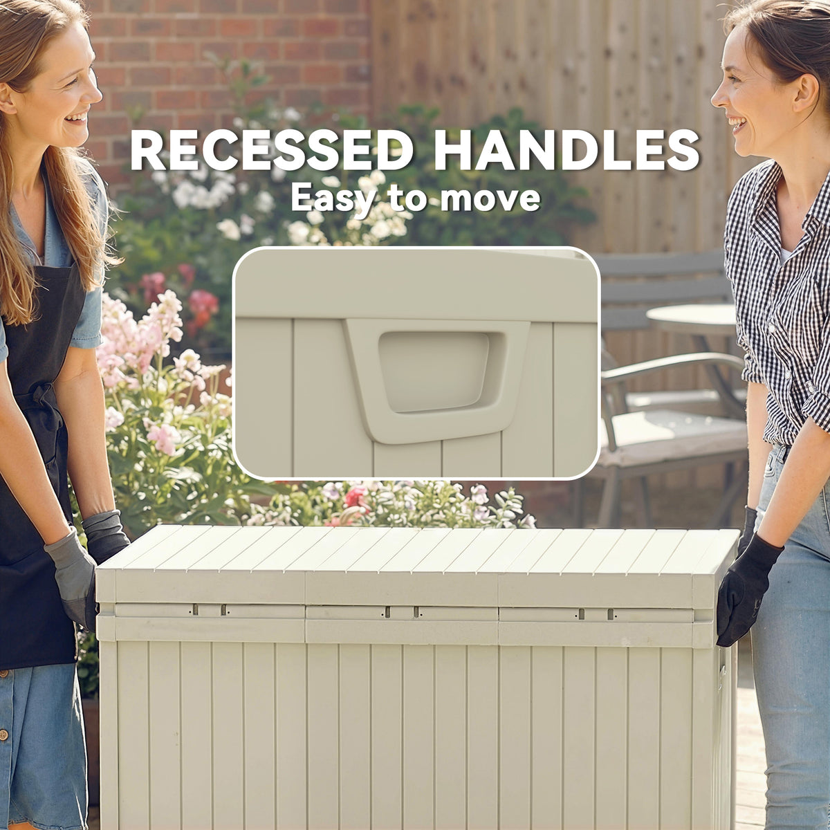 70-Gallon Resin Deck Box with Handles - Sand