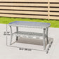 Outdoor Coffee Table with Storage Shelf, PE Wicker Patio Table with Glass Top for Garden, Backyard, Dark Grey