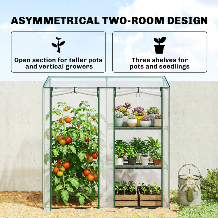 56.3" x 17.7" x 59.4" Mini Greenhouse with Roll-Up Doors
