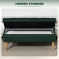 Storage Ottoman with Lid, Velvet Upholstered Storage Bench with Wood Legs for Living Room, Dark Green