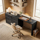 L Shaped Computer Desk Home Office Desk with 6 Drawers Black Wood Grain