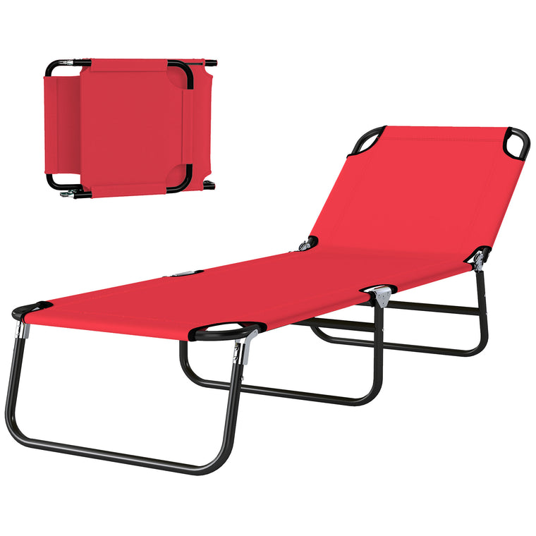Folding Steel Tanning Chair with Reclining Back - Red