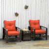 3 Pieces Wicker Patio Furniture Set, Rattan Bistro Set with Storage Coffee Table and Thickened Cushions, Outdoor Conversation Set for Garden, Porch, Balcony, Red