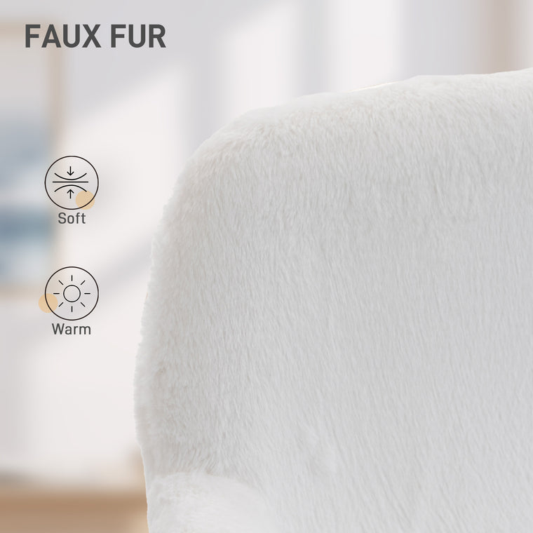 Faux Fur Vanity Office Chair - Cream White
