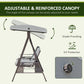 Outdoor Patio 3-Person Steel Canopy Cushioned Seat Bench Swing with Included Side Trays & Padded Comfort, Light Grey