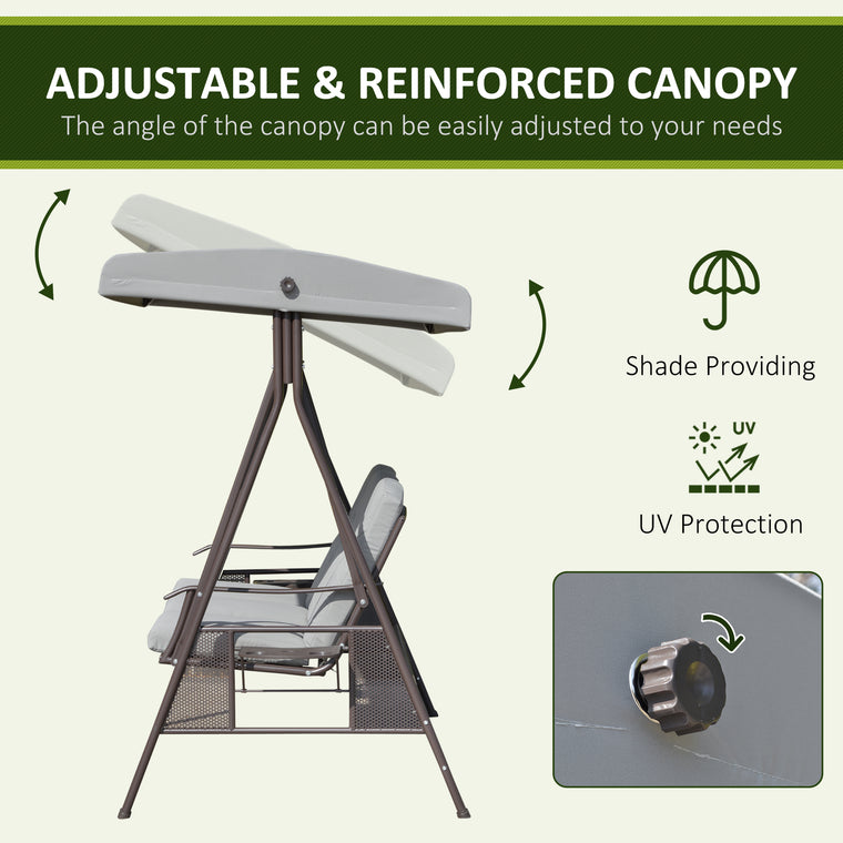 Light Grey 3-Person Steel Canopy Bench Swing