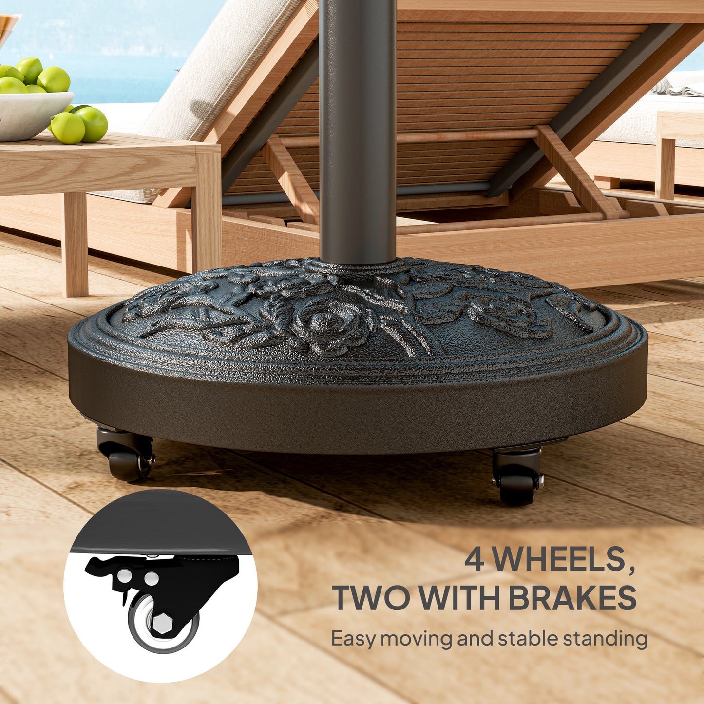 Black Resin Round Umbrella Base, 46 lbs with Wheels