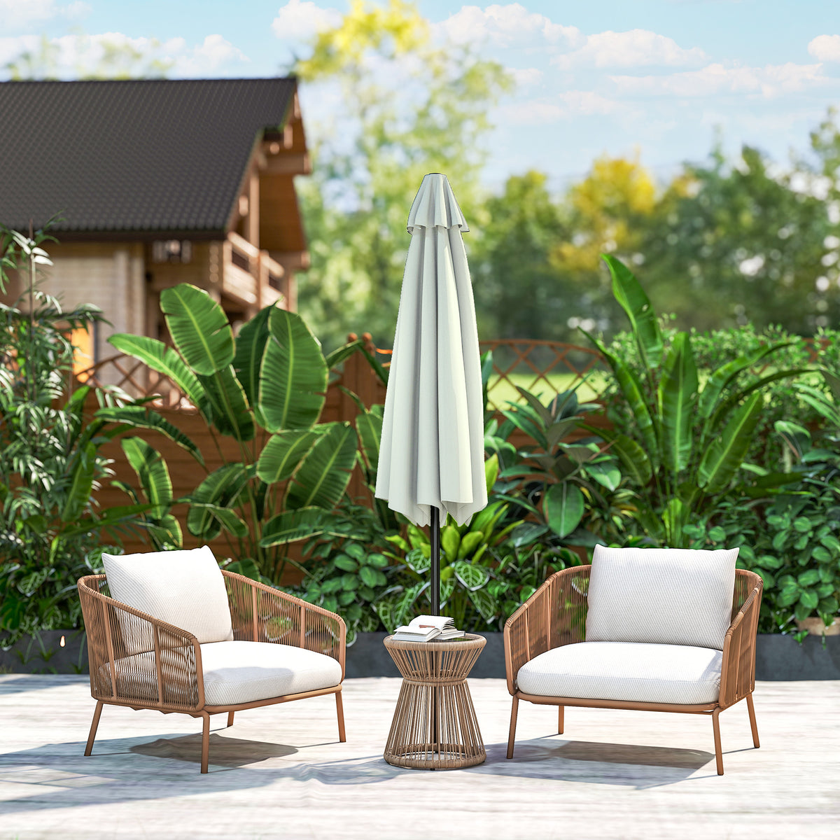 Cream White Patio Sun Umbrella with 6 Ribs