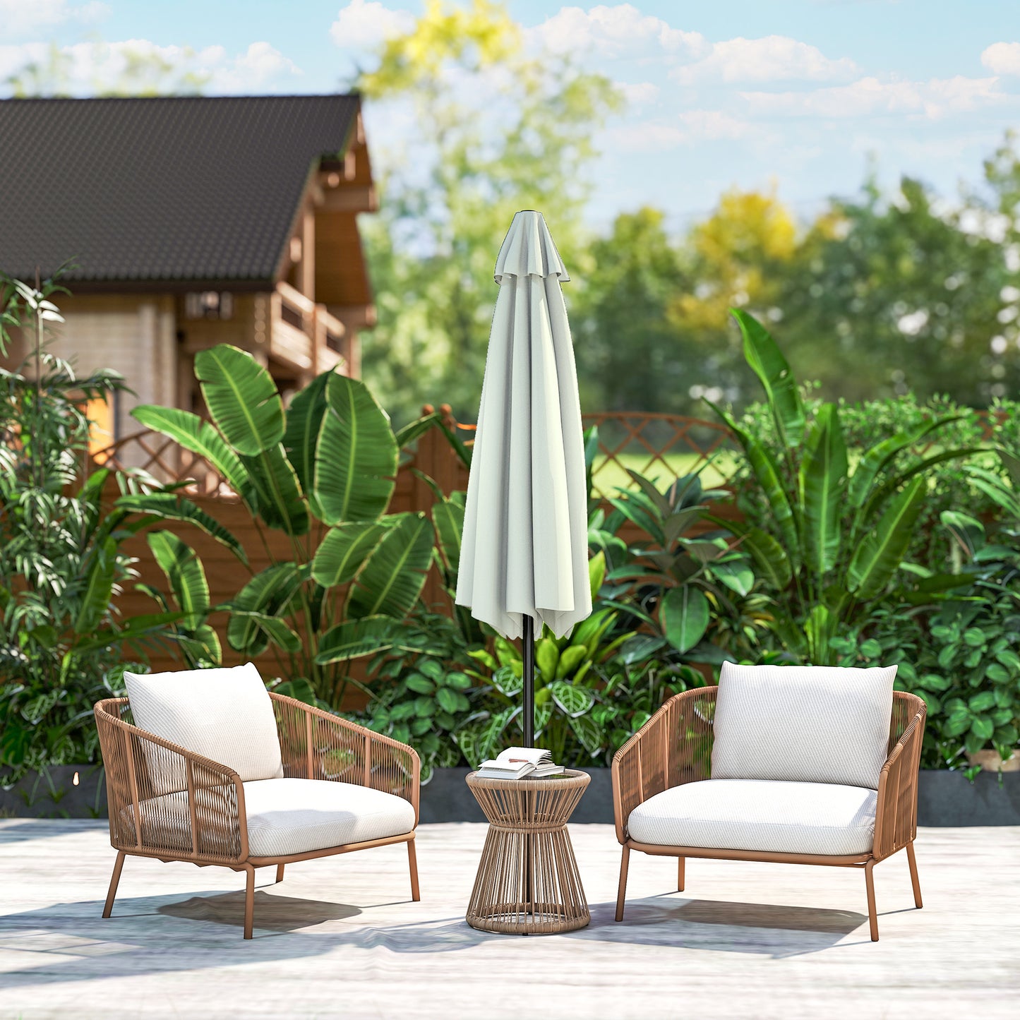 Cream White Patio Sun Umbrella with 6 Ribs