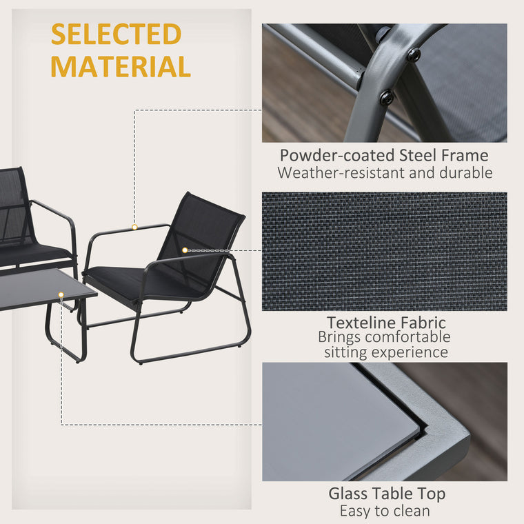 4-Piece Conversation Set with Sofa and Glass Coffee Table