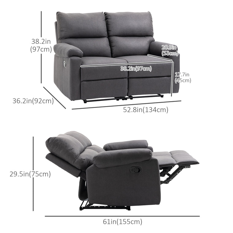 2-Seater Reclining Loveseat with Footrest - Dark Grey