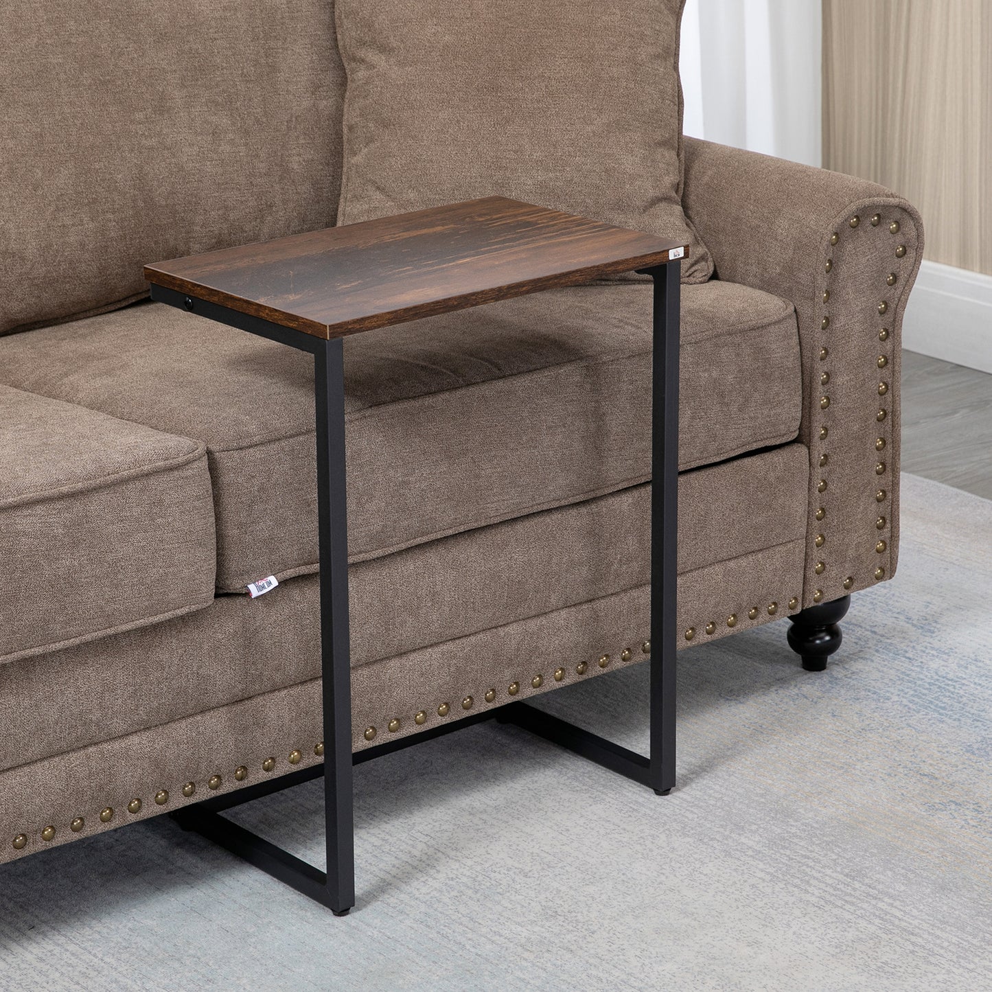 Nesting Coffee Table Set of 3, Stackable Rectangular End Tables with Wood-Effect Top, Metal Frame, Industrial & Rustic C-Shaped for Small Space, Living Room, Rustic Brown