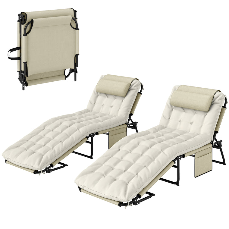 2-Piece Folding Tanning Chair with Cushion & Headrest