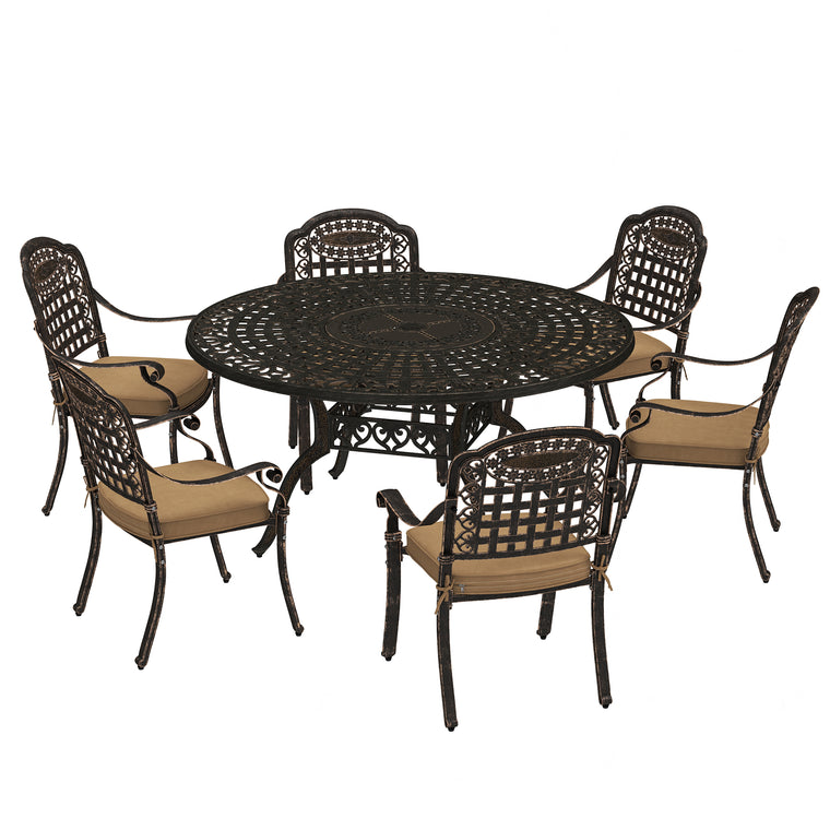 7-Piece Aluminum Outdoor Dining Set with Umbrella Hole