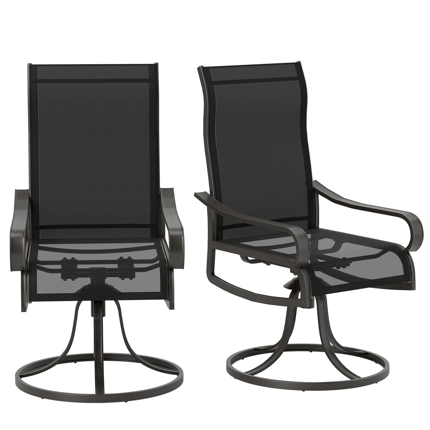 2-Piece Swivel Patio Dining Chairs, 360° Swivel Rocking Outdoor Chairs with Curved Armrests, Breathable Mesh Seat & S Shape Backrest for Yard, Lawn, Porch, Black