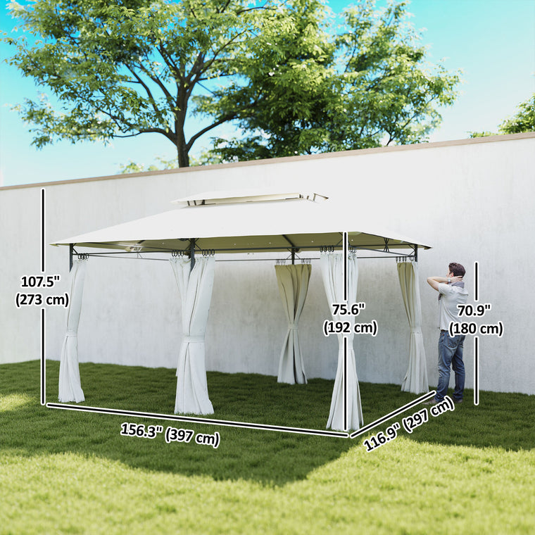 10' x 13' Cream White Double Roof Patio Gazebo with Curtains