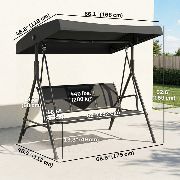 Black A-Frame Porch Swing with Adjustable Canopy