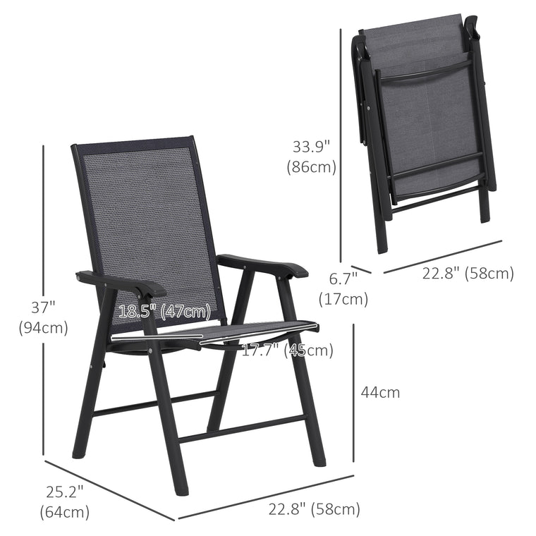 Dark Grey 2-Piece Folding Chair Set with Armrests