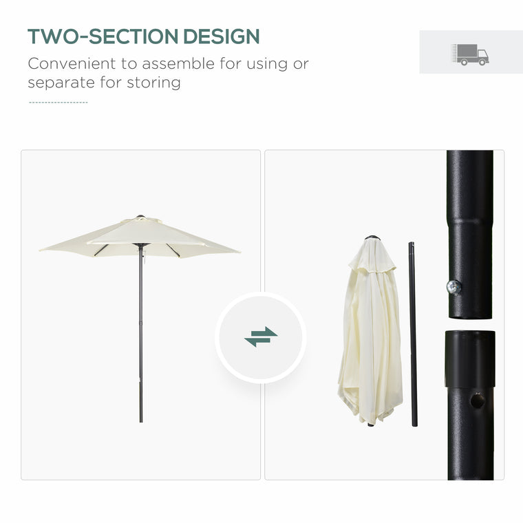 6.6FT Cream White Patio Umbrella with 6 Solid Ribs