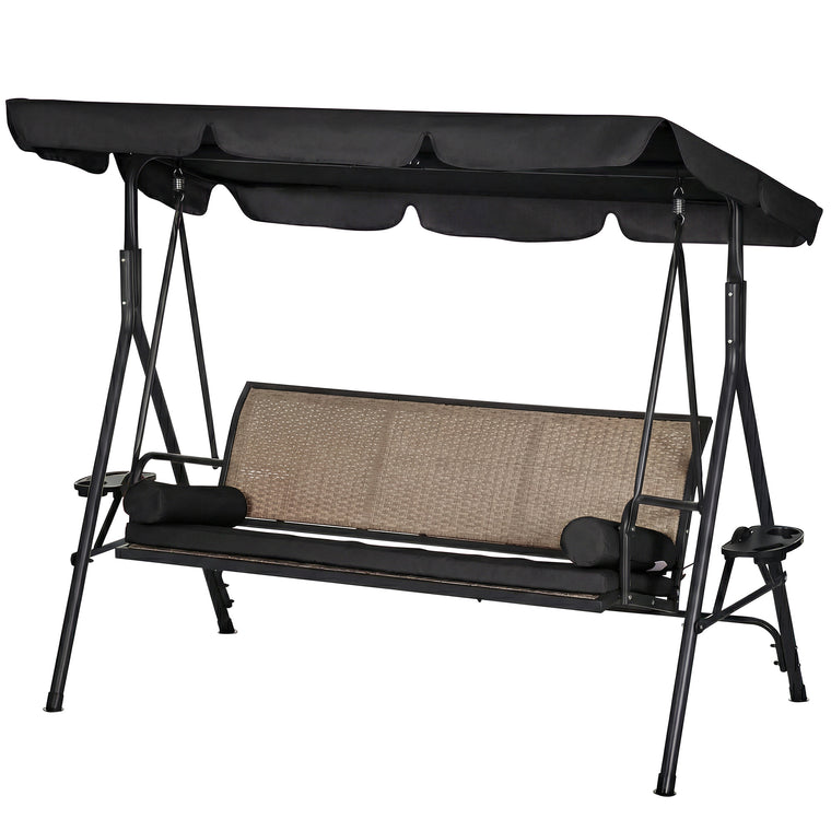 3-Seat Porch Swing with Canopy & Removable Cushion