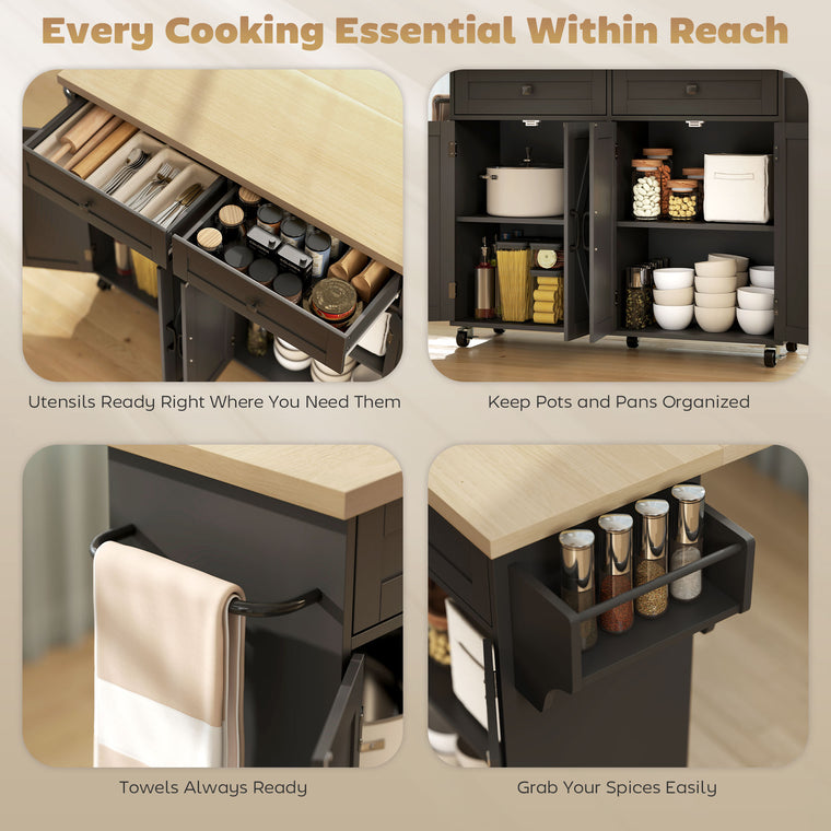 Rolling Kitchen Island Cart with Charging Station