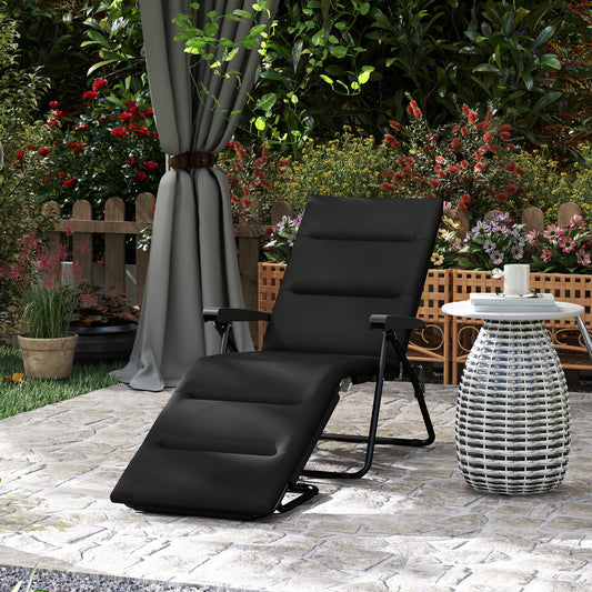 Foldable Lounge Chair, Reclining Patio Sun Lounger with 6-Position Adjustable Back, Black - Black