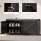 Shoe Storage Bench with Padded Seat, Entryway Bench Holds up to 352 lb, Shoe Organizer, 8 Pairs, Black Wood Grain