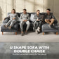 U Shape Couch with Double Chaise Lounge, Modern 4 Seater Sofa with Wooden Legs, Fabric Sofa for Living Room, Dark Grey