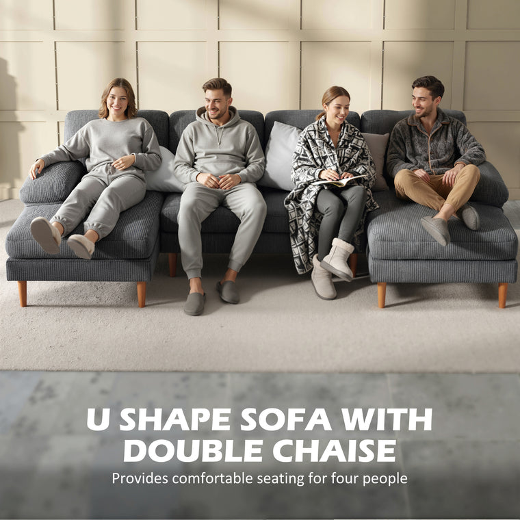 U-Shaped Sofa with Double Chaise - Dark Grey